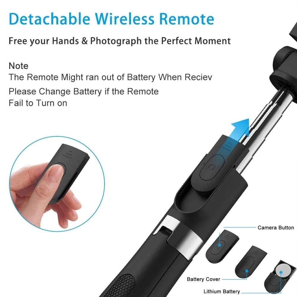 Techsuit - Selfie Stick (L01) - Tripod Stable Mount with Extendable Arm, Bluetooth Remote Control, 70cm - Black - Image 2