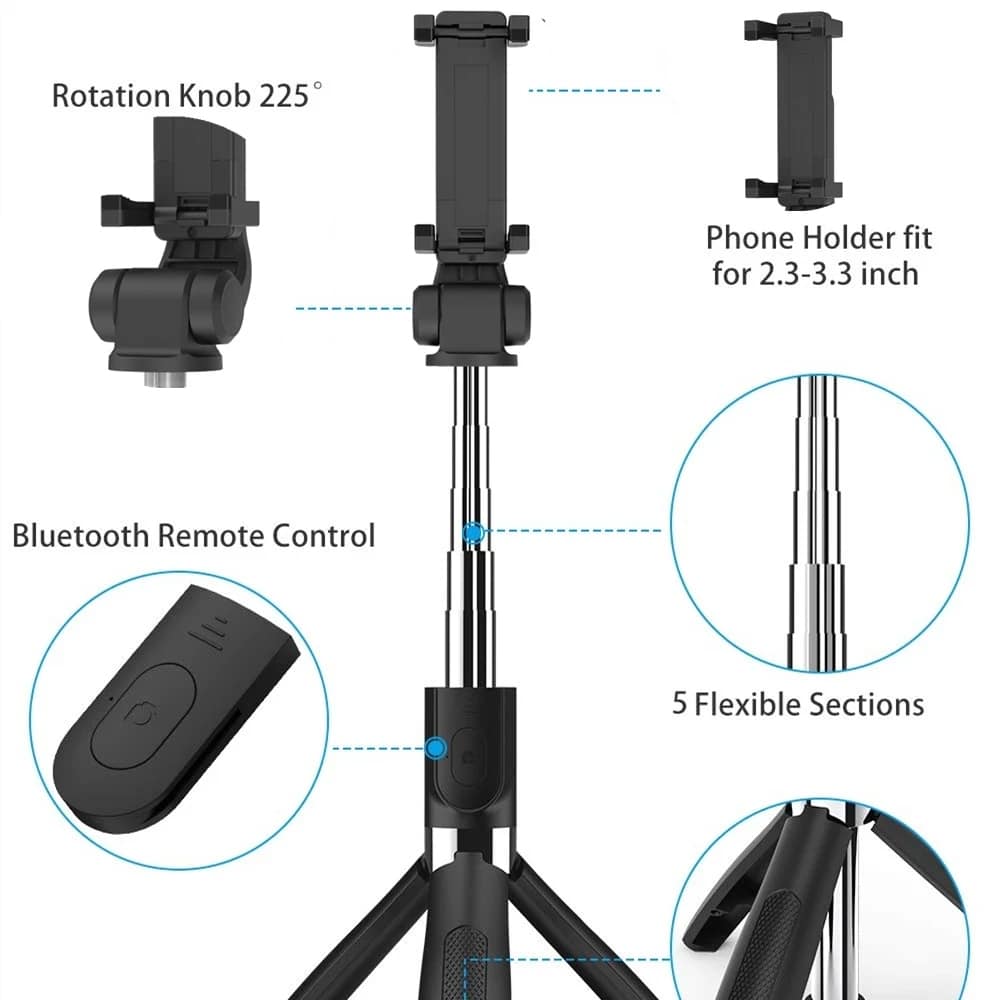 Techsuit - Selfie Stick (L01) - Tripod Stable Mount with Extendable Arm, Bluetooth Remote Control, 70cm - Black - Image 4