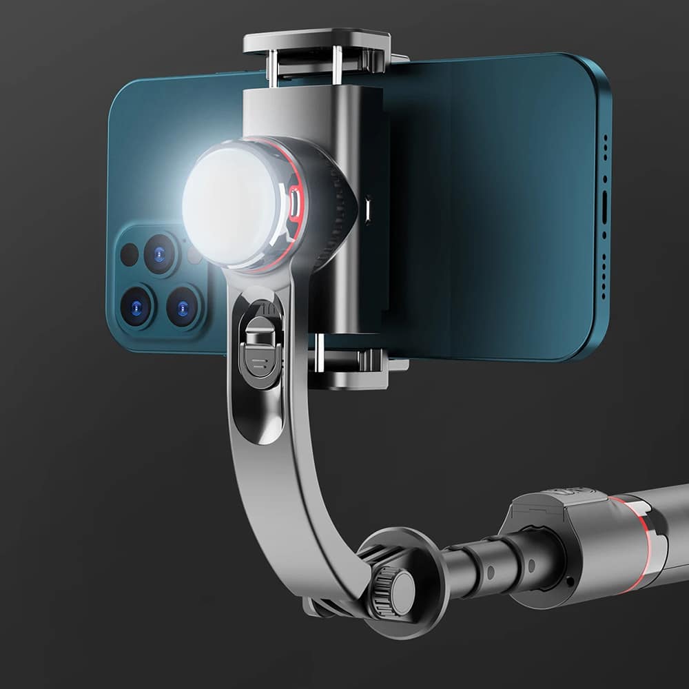 Techsuit - Selfie Stick (L19s) - Stable Gimbal/Tripod with Bluetooth Remote Control, Fill Light, 360 Rotation, 70cm - Black - Image 2