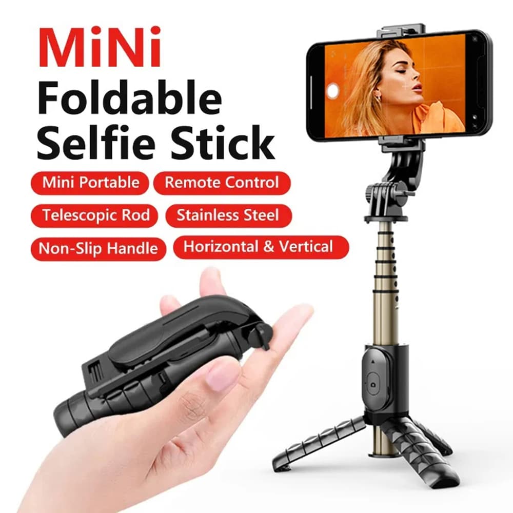 Techsuit - Mini Selfie Stick (Q10) - Stable Gimbal/Tripod with Bluetooth Remote Control, Fill Light, 360 Rotation, 68cm - Black - Image 3