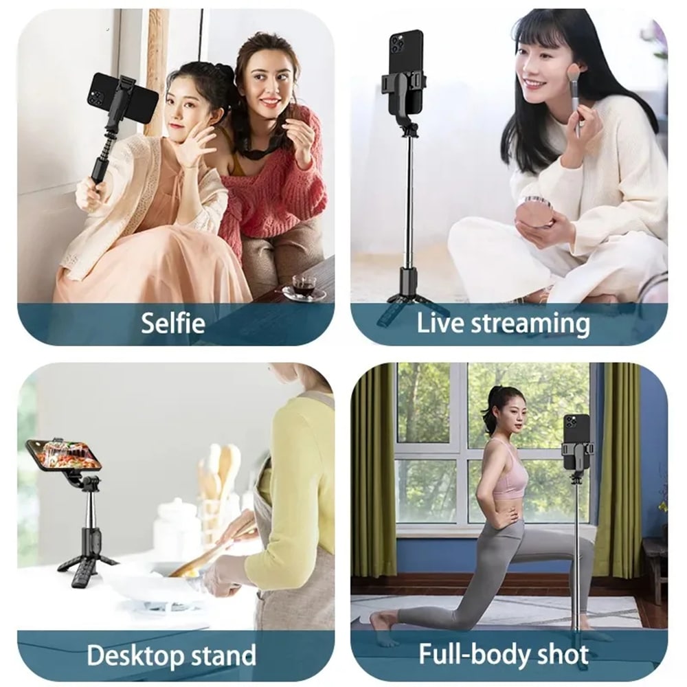 Techsuit - Mini Selfie Stick (Q10) - Stable Gimbal/Tripod with Bluetooth Remote Control, Fill Light, 360 Rotation, 68cm - Black - Image 4