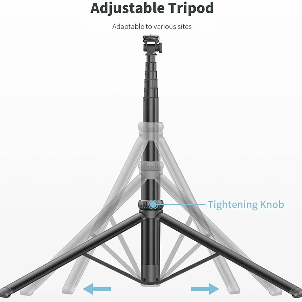 Techsuit - Selfie Stick (C05) - Large Ajustable Tripod with Bluetooth Remote Control, 360, Aluminium Alloy, 205cm - Black - Image 3