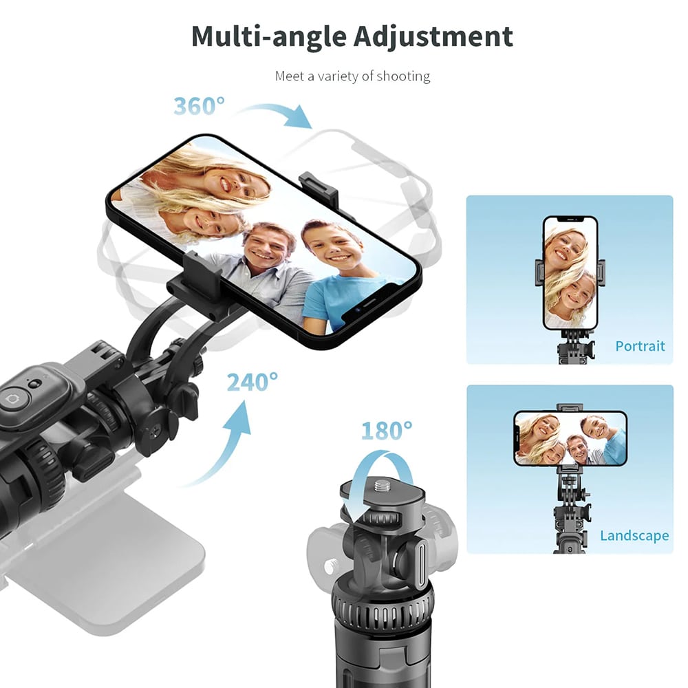 Techsuit - Selfie Stick (C05) - Large Ajustable Tripod with Bluetooth Remote Control, 360, Aluminium Alloy, 205cm - Black - Image 4