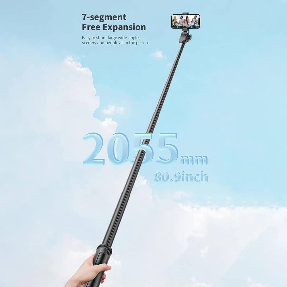 Techsuit - Selfie Stick (C05) - Large Ajustable Tripod with Bluetooth Remote Control, 360, Aluminium Alloy, 205cm - Black - Image 5