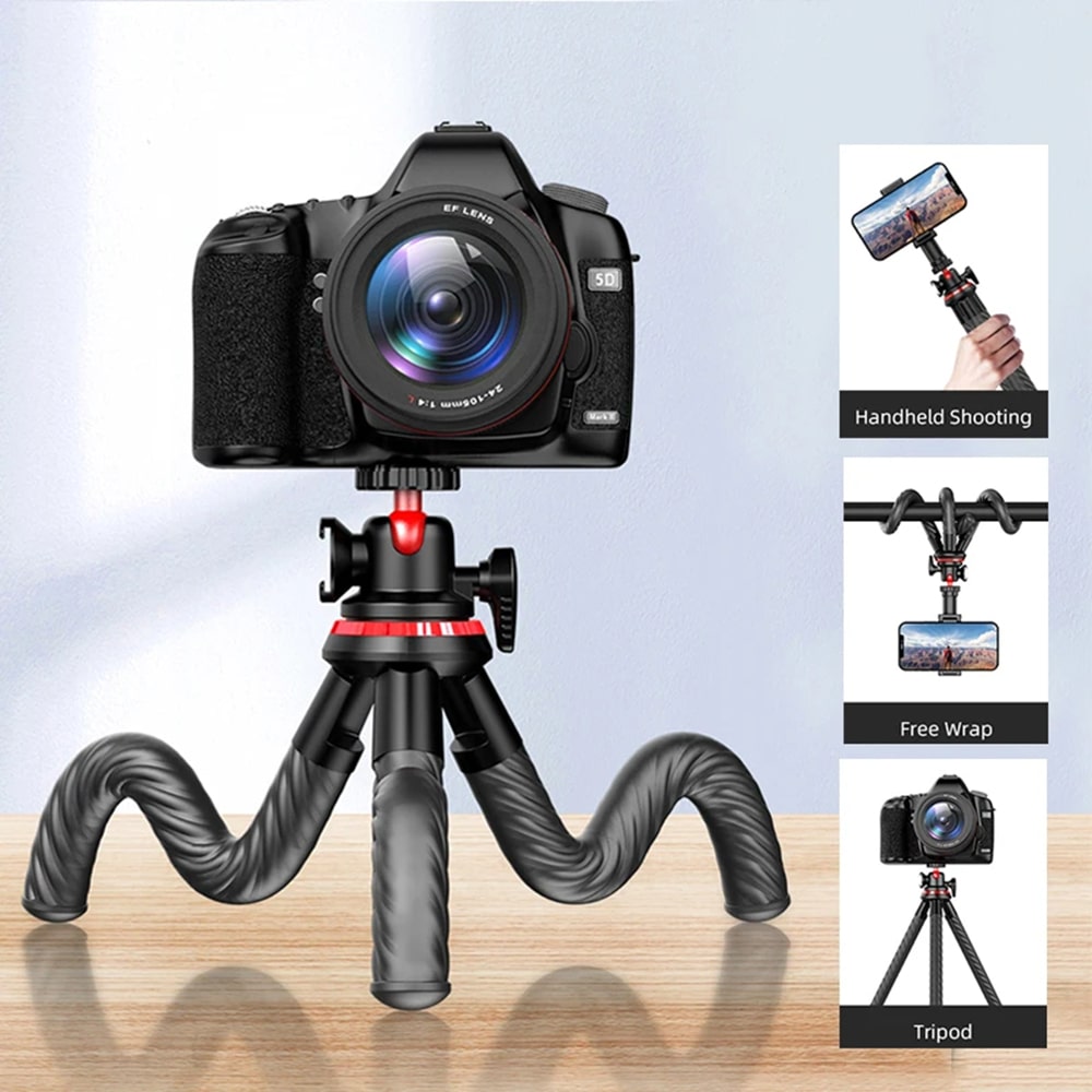 Techsuit - Selfie Stick (C02) - for Phones and Action Cameras, with Flexible Tripod, 43cm - Black - Image 2