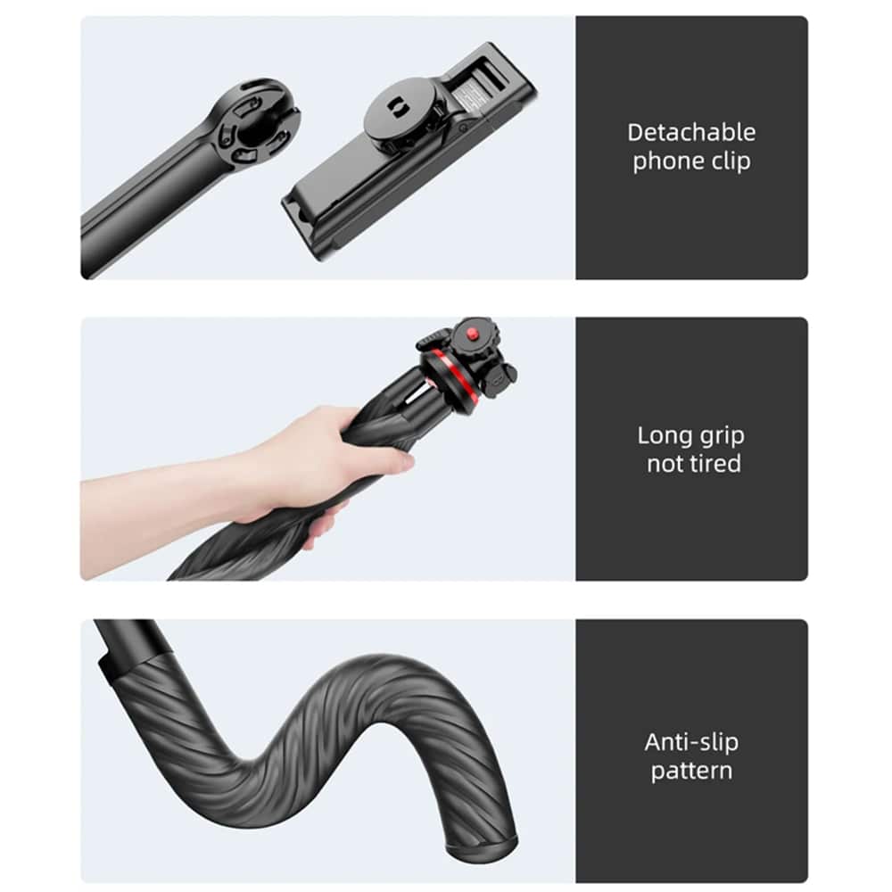 Techsuit - Selfie Stick (C02) - for Phones and Action Cameras, with Flexible Tripod, 43cm - Black - Image 5