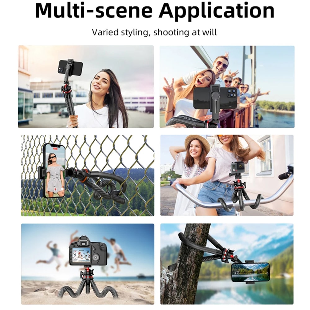 Techsuit - Selfie Stick (C02) - for Phones and Action Cameras, with Flexible Tripod, 43cm - Black - Image 7