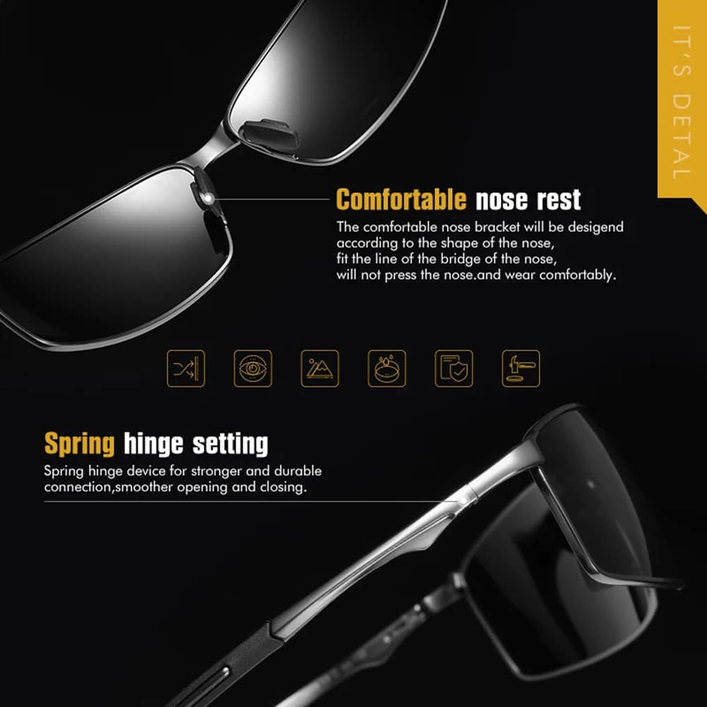 Techsuit - Ανδρικά Γυαλιά Ηλίου Polarized (559), με Προστασία UV και Μεταλλικό Πλαίσιο, Ορθογώνια - Χρώμα Όπλου / Μαύρο One Size - Image 3