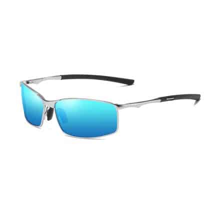 Techsuit - Γυαλιά Ηλίου Polarized (559) - για Άνδρες, με Προστασία UV και Μεταλλικό Πλαίσιο, Ορθογώνια - Ασημί / Μπλε Καθρέφτης One Size