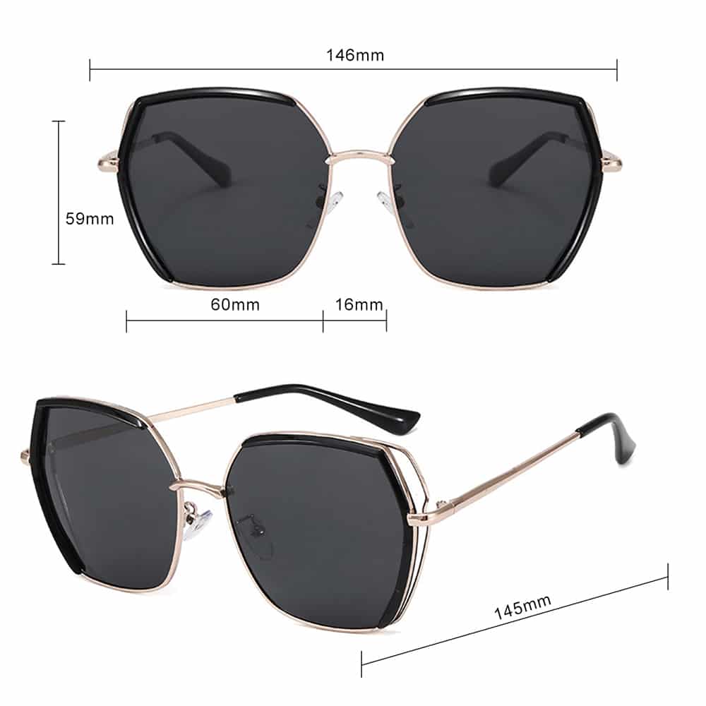 Techsuit - Polarized Γυαλιά Ηλίου (9768) - Εξάγωνα, με Προστασία UV και Μεταλλικό Πλαίσιο - Μαύρο / Ασημί / Γκρι One Size - Image 7