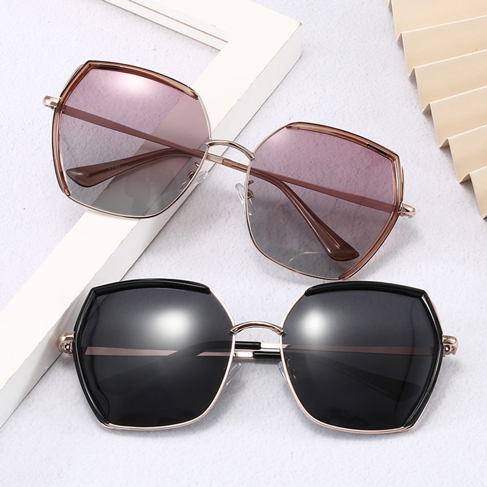 Techsuit - Polarized Γυαλιά Ηλίου (9768) - Εξάγωνα, με Προστασία UV και Μεταλλικό Πλαίσιο - Μαύρο / Ασημί / Γκρι One Size - Image 4