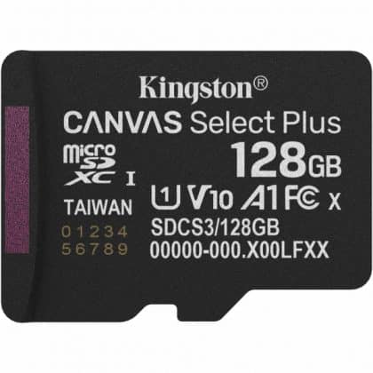 MicroSDXC Memory Card Kingston Canvas Select Plus Android A1 With Adapter, 128gb, Class 10 / Uhs-1 U1 Sdcs3/128gbsp