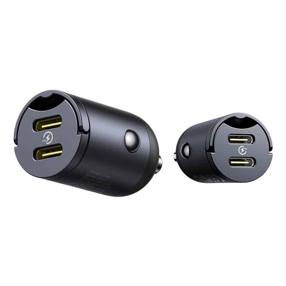 Baseus - Car Charger Tiny Star Mini (c00035001121-03) - 2x Type-C, 30w, With Built-In Pull Handle, 12v To 24v - Black - Image 2