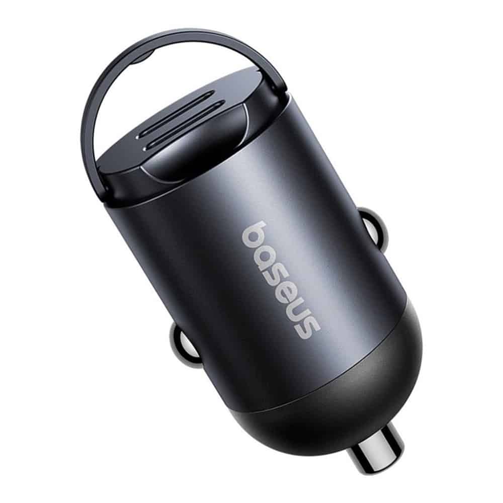 Baseus - Car Charger Tiny Star Mini (c00035001121-03) - 2x Type-C, 30w, With Built-In Pull Handle, 12v To 24v - Black - Image 3