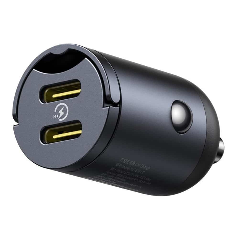Baseus - Car Charger Tiny Star Mini (c00035001121-03) - 2x Type-C, 30w, With Built-In Pull Handle, 12v To 24v - Black - Image 4