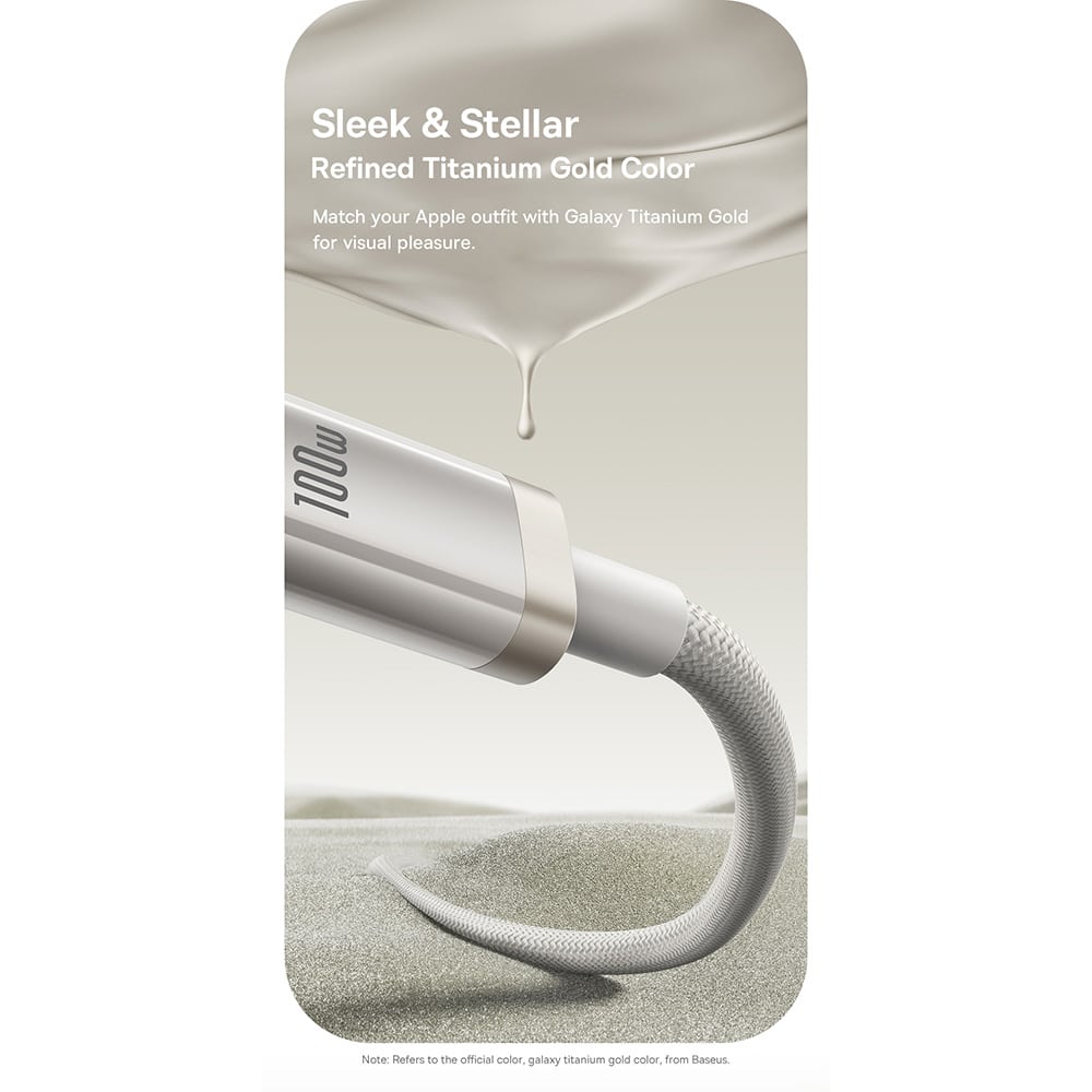 Baseus - Data Καλώδιο Titanium (p10378100g21-01) - USB-C To Type-C, 100w, Fast Charging, 480mbps, 2m - Galaxy Titanium Gold - Image 4