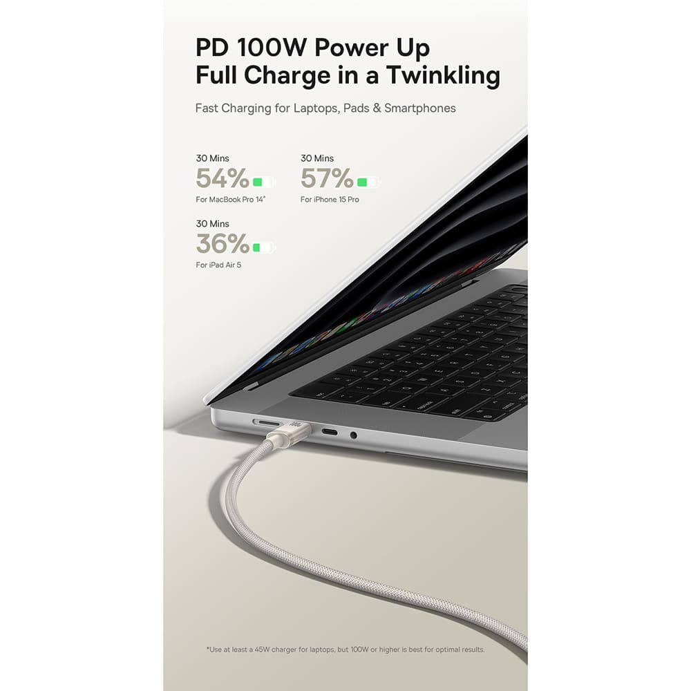 Baseus - Data Καλώδιο Titanium (p10378100g21-01) - USB-C To Type-C, 100w, Fast Charging, 480mbps, 2m - Galaxy Titanium Gold - Image 13