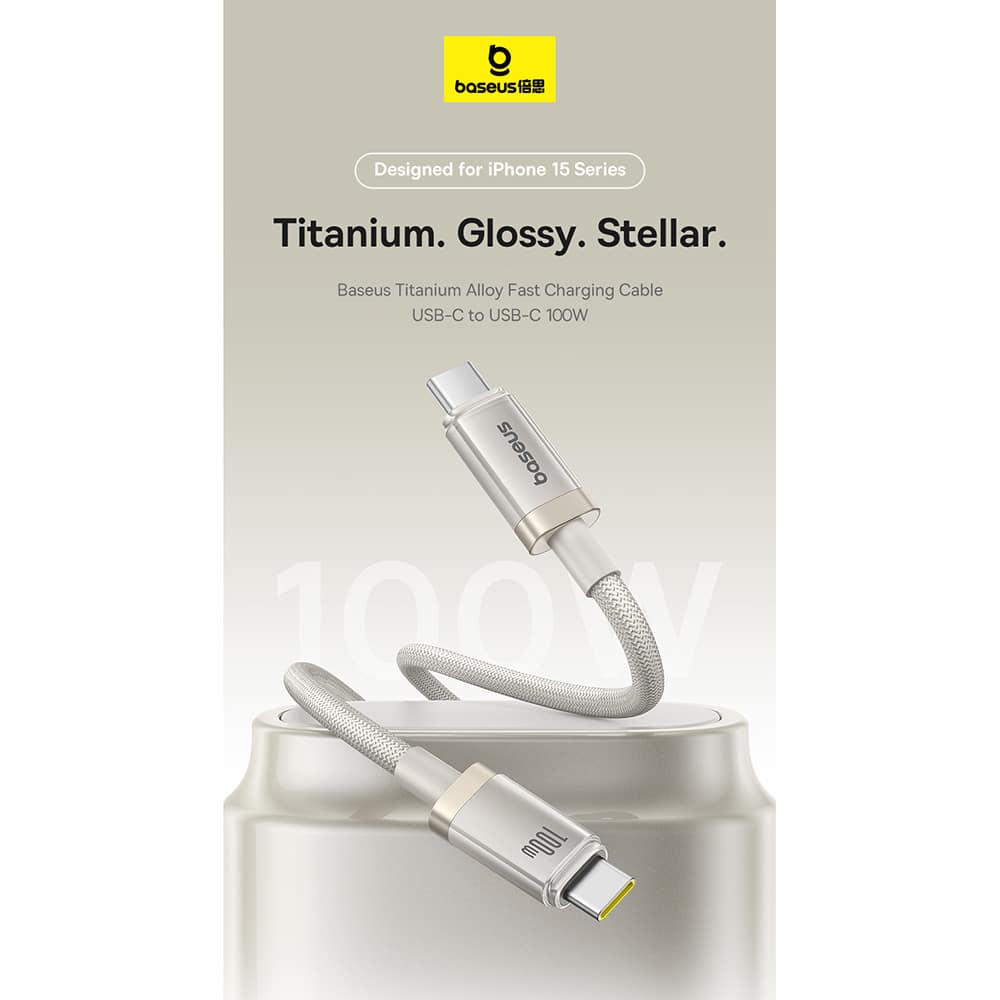 Baseus - Data Καλώδιο Titanium (p10378100g21-01) - USB-C To Type-C, 100w, Fast Charging, 480mbps, 2m - Galaxy Titanium Gold - Image 11