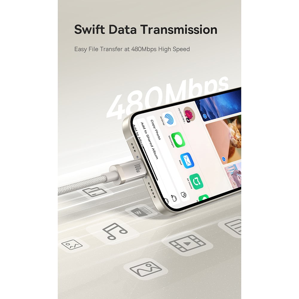 Baseus - Data Καλώδιο Titanium (p10378100g21-01) - USB-C To Type-C, 100w, Fast Charging, 480mbps, 2m - Galaxy Titanium Gold - Image 8