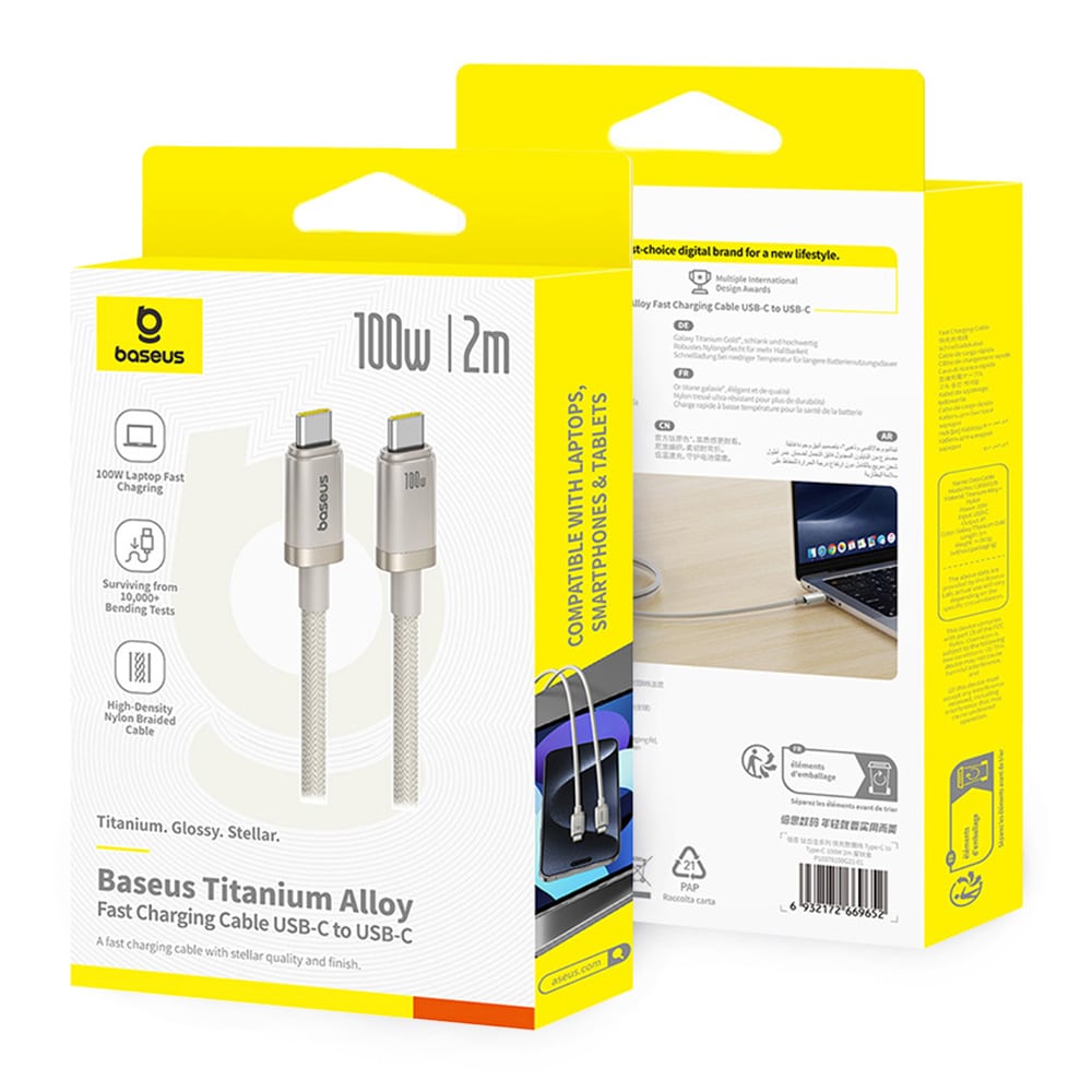 Baseus - Data Καλώδιο Titanium (p10378100g21-01) - USB-C To Type-C, 100w, Fast Charging, 480mbps, 2m - Galaxy Titanium Gold - Image 28