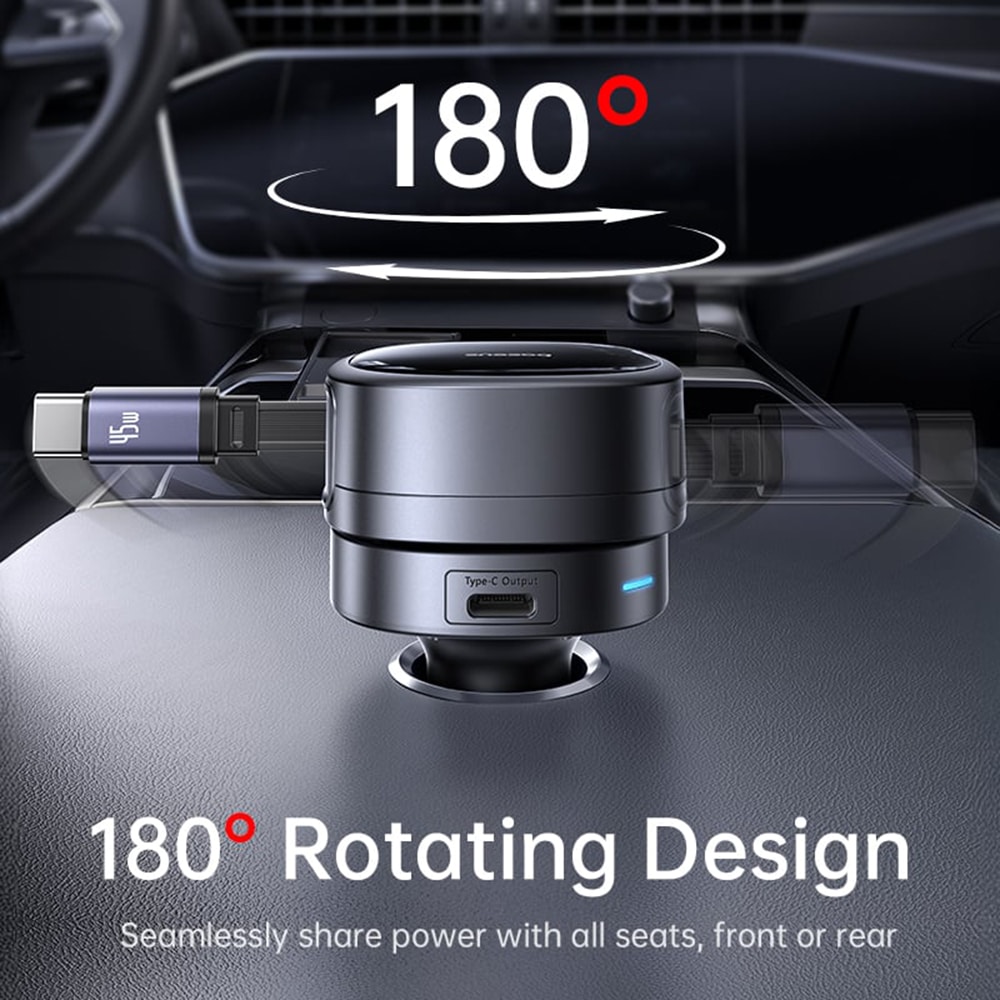 Baseus - Car Charger Primetrip Vr1 (c00069001121-00) - With Retractable Καλώδιο, 2 X Type-C, USB, 60w - Black - Image 6