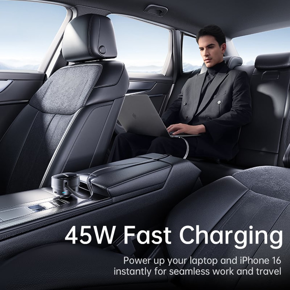 Baseus - Car Charger Primetrip Vr1 (c00069001121-00) - With Retractable Καλώδιο, 2 X Type-C, USB, 60w - Black - Image 3
