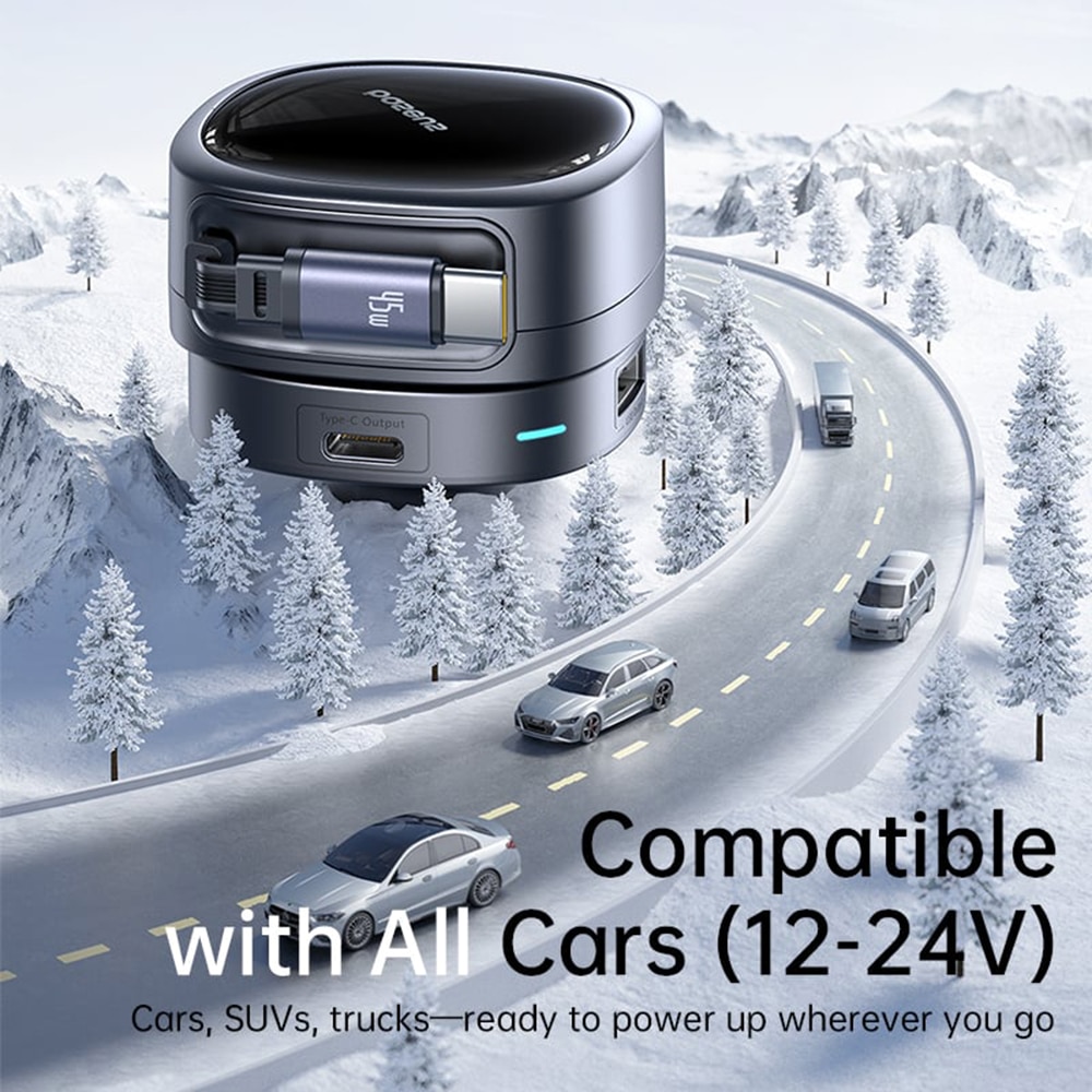 Baseus - Car Charger Primetrip Vr1 (c00069001121-00) - With Retractable Καλώδιο, 2 X Type-C, USB, 60w - Black - Image 7