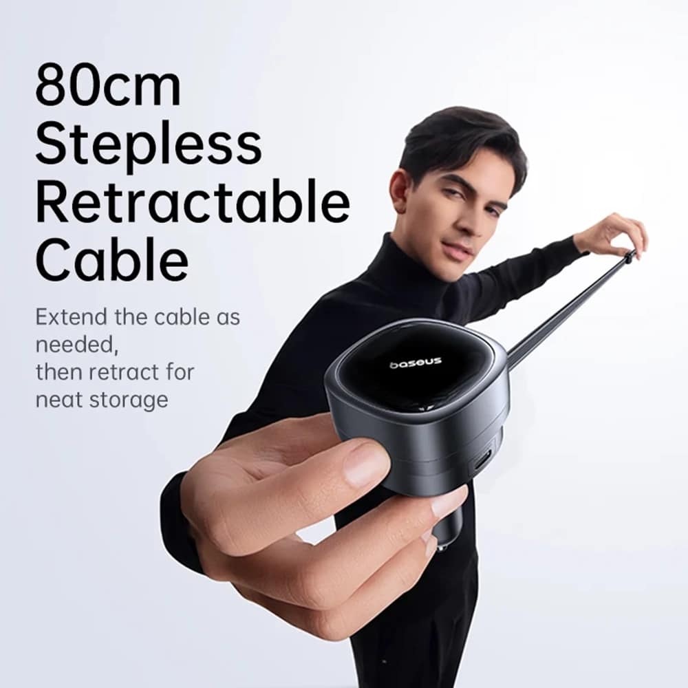Baseus - Car Charger Primetrip Vr1 (c00069001121-00) - With Retractable Καλώδιο, 2 X Type-C, USB, 60w - Black - Image 10