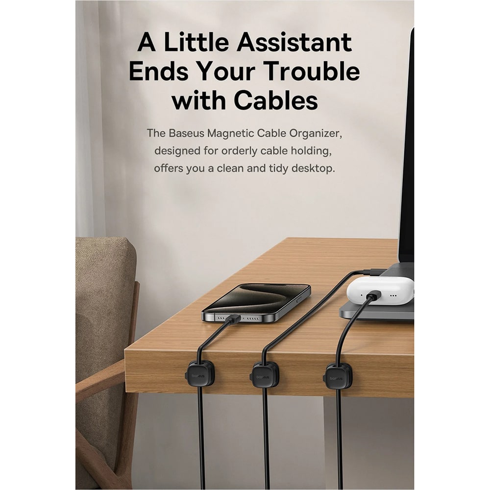 Baseus - Καλώδιο Organizer Lite Series Magnetic (b01331106111-00) - 3 Pack Pieces, 3m Adhesive - Black - Image 6