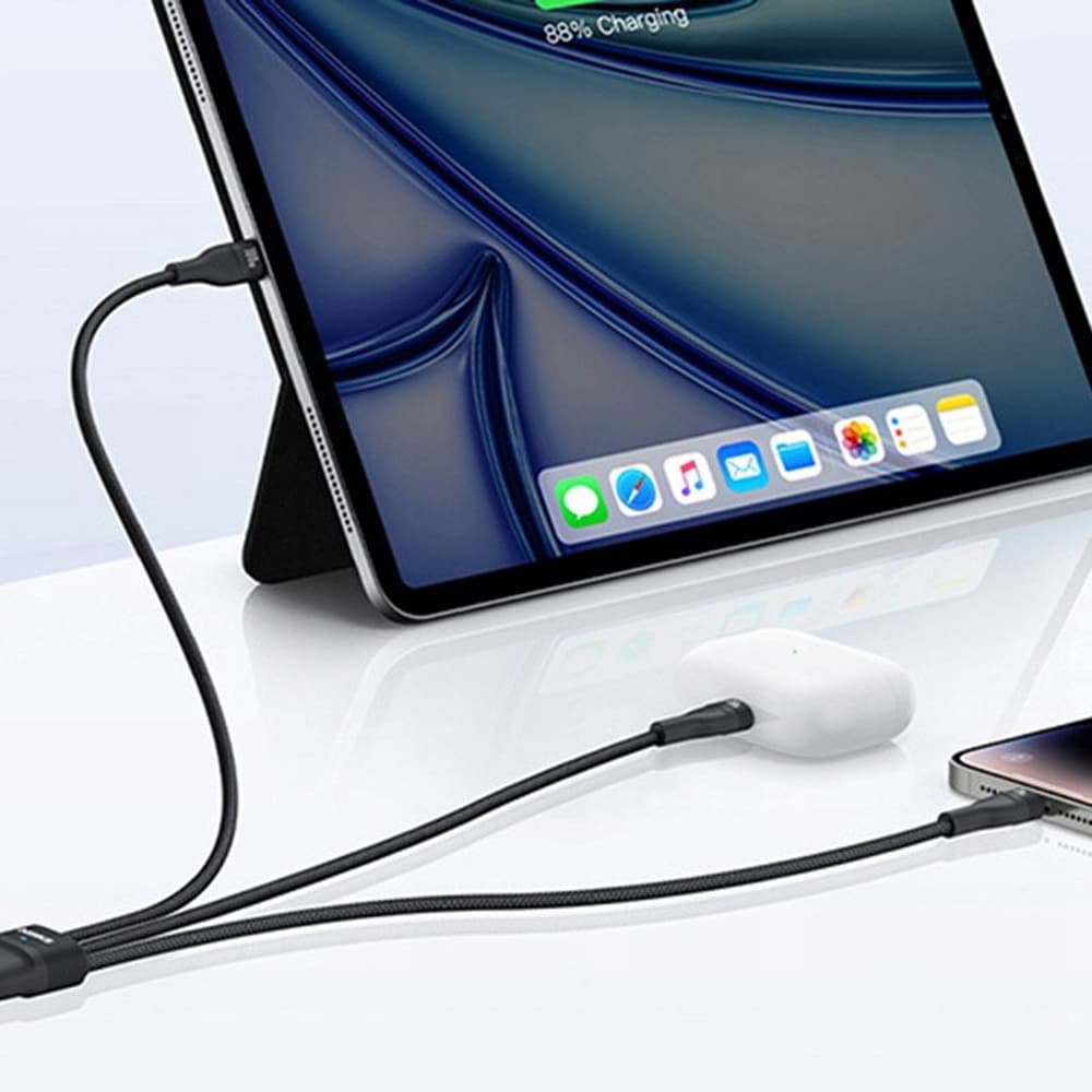 Baseus - Data Καλώδιο Flash Series 3 (p10377502111-00) - Fast Charge, USB-C To 2x USB-C, Lightning, 100w, 480mbps, 1.5m - Black - Image 7