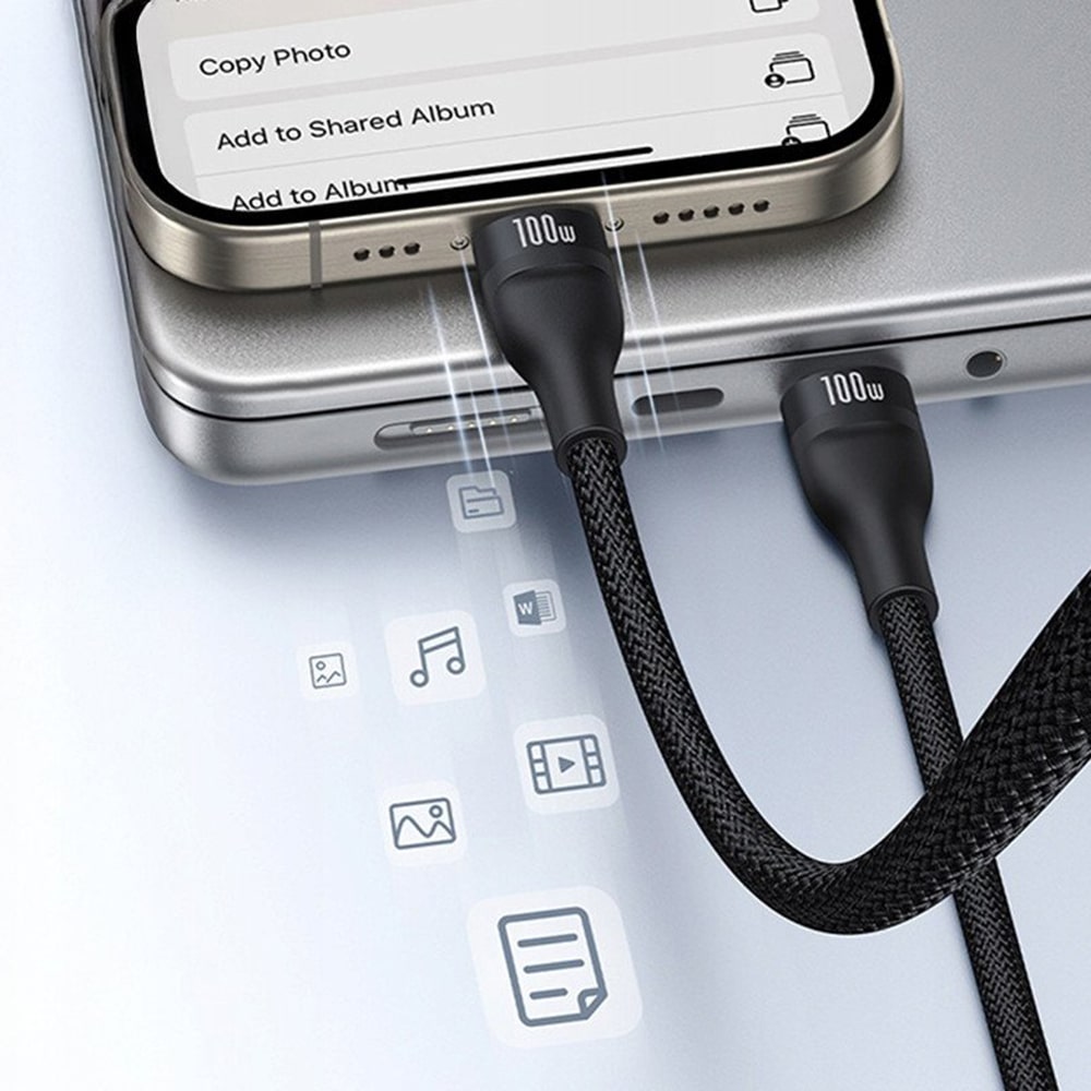 Baseus - Data Καλώδιο Flash Series 3 (p10377502111-00) - Fast Charge, USB-C To 2x USB-C, Lightning, 100w, 480mbps, 1.5m - Black - Image 5