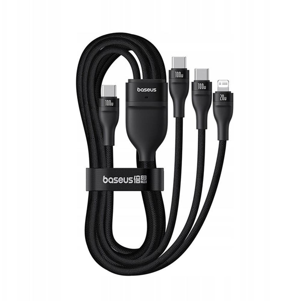 Baseus - Data Καλώδιο Flash Series 3 (p10377502111-00) - Fast Charge, USB-C To 2x USB-C, Lightning, 100w, 480mbps, 1.5m - Black - Image 4