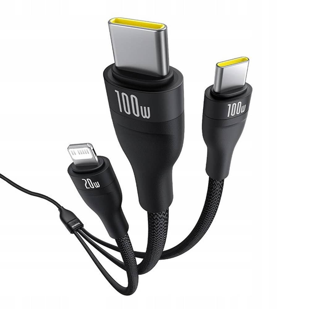 Baseus - Data Καλώδιο Flash Series 3 (p10377502111-00) - Fast Charge, USB-C To 2x USB-C, Lightning, 100w, 480mbps, 1.5m - Black - Image 3