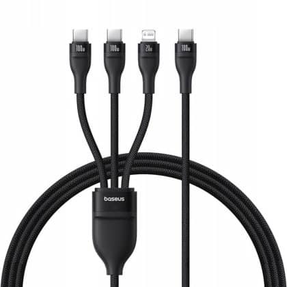 Baseus - Data Καλώδιο Flash Series 3 (p10377502111-00) - Fast Charge, USB-C To 2x USB-C, Lightning, 100w, 480mbps, 1.5m - Black