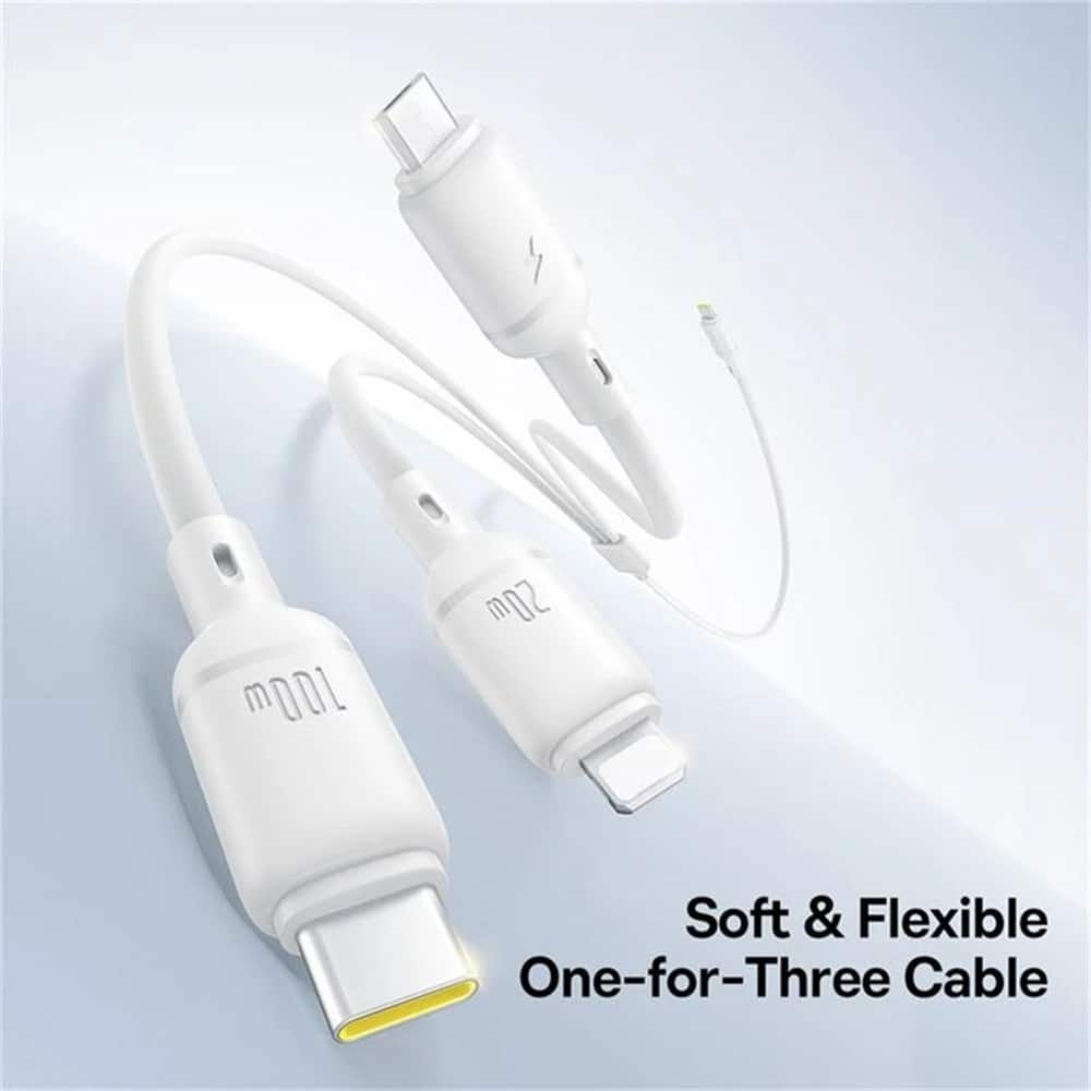 Baseus - Data Καλώδιο Silky (p10377706213-00) - Fast Charge, Type-C To Micro-USB, Lightning, USB-C, 100w, 1.5m - Moon White - Image 3