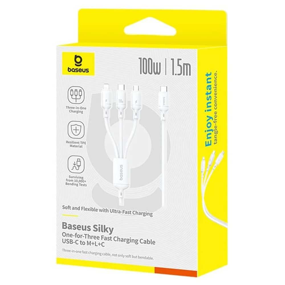 Baseus - Data Καλώδιο Silky (p10377706213-00) - Fast Charge, Type-C To Micro-USB, Lightning, USB-C, 100w, 1.5m - Moon White - Image 7