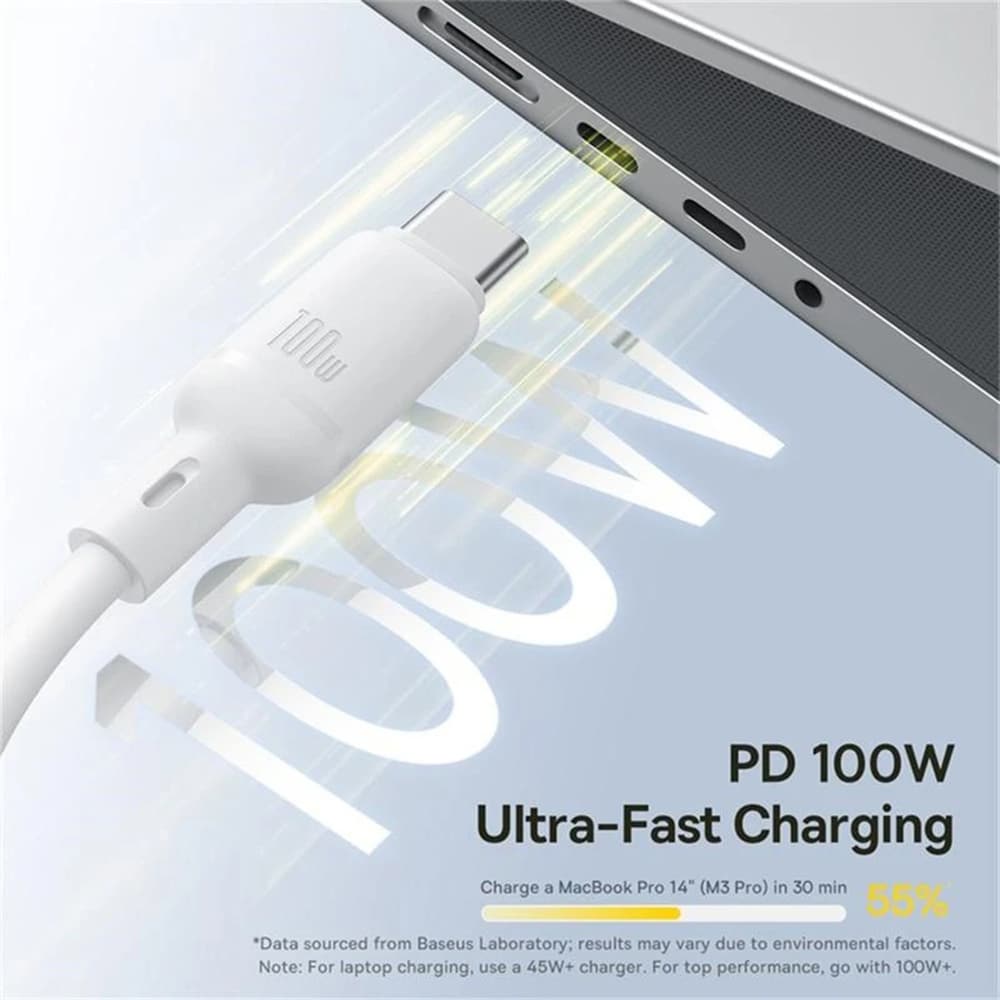 Baseus - Data Καλώδιο Silky (p10377706213-00) - Fast Charge, Type-C To Micro-USB, Lightning, USB-C, 100w, 1.5m - Moon White - Image 5
