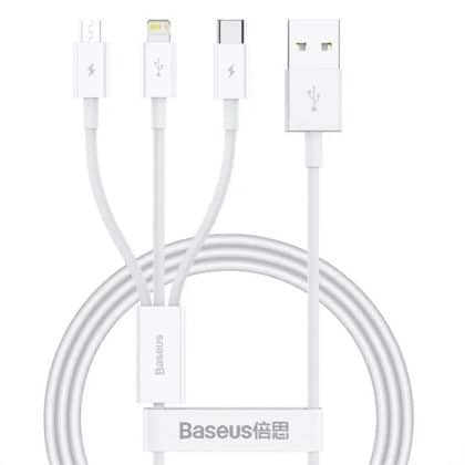 Baseus - Data Καλώδιο (p10377705213-00) - Fast Charge, USB To USB-C, Lightning, Micro-USB, 100w, 480mbps, 1.5m - White
