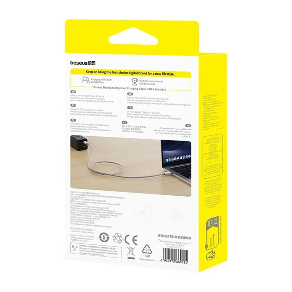 Baseus - Data Καλώδιο (p10378100g21-00) - Type-C, Fast Charging, Pd100w, 480mbps, E-Mark Smart Chip, 1m - Galaxy Titanium Gold - Image 6