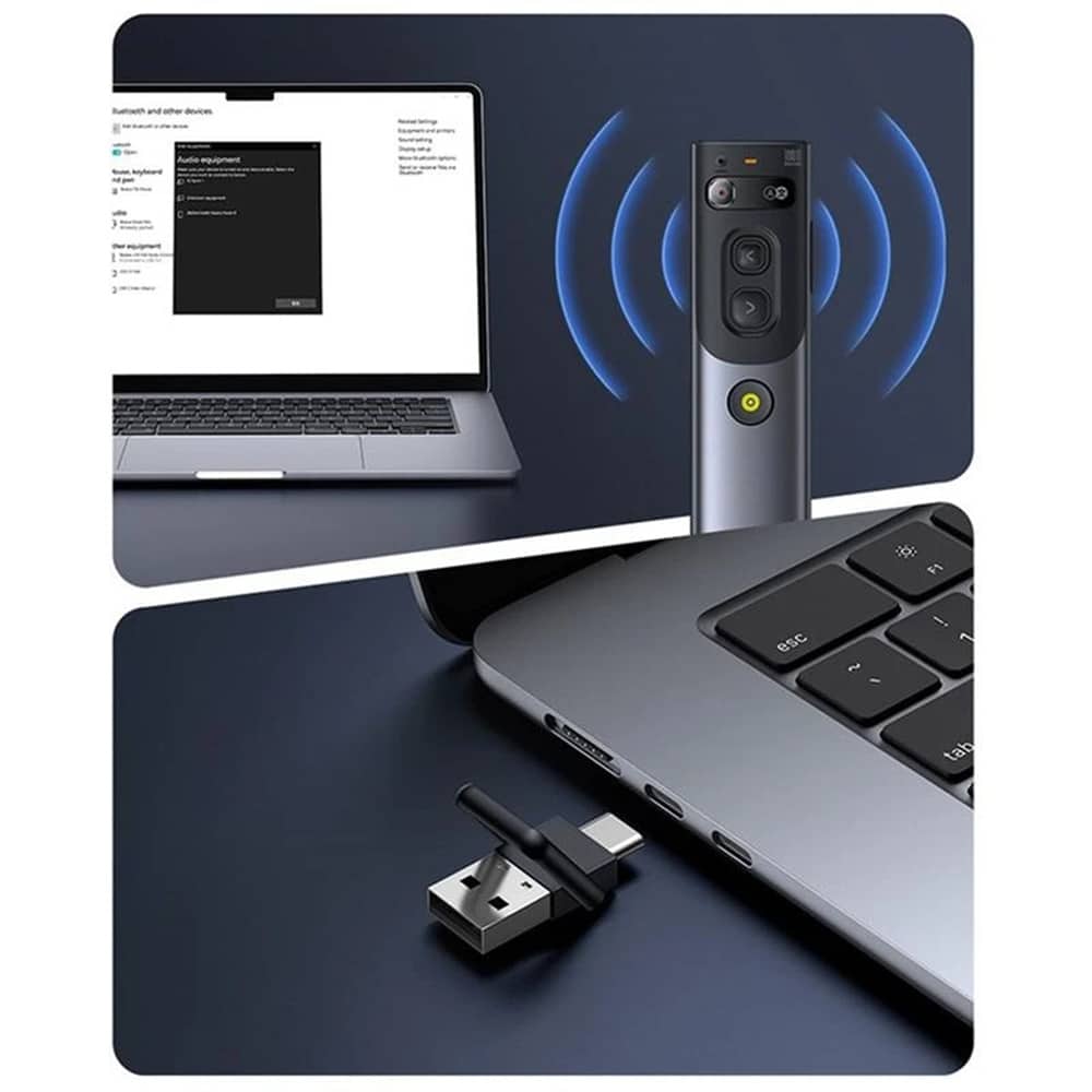 Baseus - Orange Dot Wireless Presenter (b00231700811-00) - Ai Voice Recognition, Dual-Mode Connection - Gray - Image 3