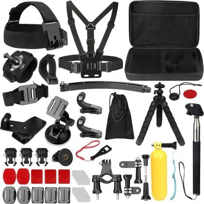 Techsuit - Σετ Αξεσουάρ Camquest 50in1 (sa50) - Για Gopro Hero, Sjcam, Κάμερες Δράσης, Με Θήκη Μεταφοράς - Μαύρο