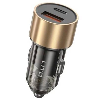 Lito - Car Charger (in-C04) - 1x USB, 1x Type-C, 52w, Fast Charging, Ultra-Mini & Sleek Design, Universal - Black