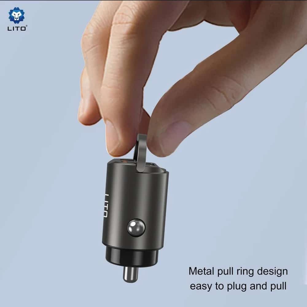 Lito - Car Charger (in-C03) - 1x USB, 1x Type-C, 60w, Fast Charging, Ultra-Mini & Sleek Design, Universal - Black - Image 3