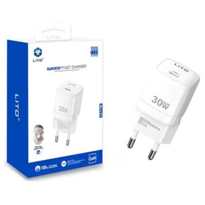 Lito - Wall Charger (lc11) - Type-C Output, Pd30w, Gan, Real Time Protection, Eu Plug - White