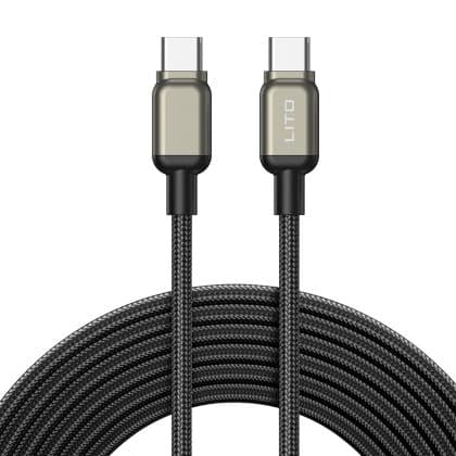 Lito - Data Καλώδιο (ld17) - Type-C To Type-C, Fast Charging, Braided Nylon - Black