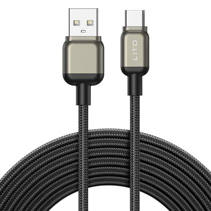 Lito - Data Καλώδιο (ld17) - USB To Type-C, Fast Charging, Braided Nylon - Black