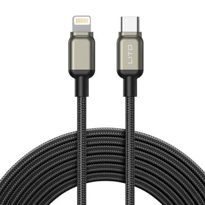 Lito - Data Καλώδιο (ld17) - Type-C To Lightning, Fast Charging, Braided Nylon - Black