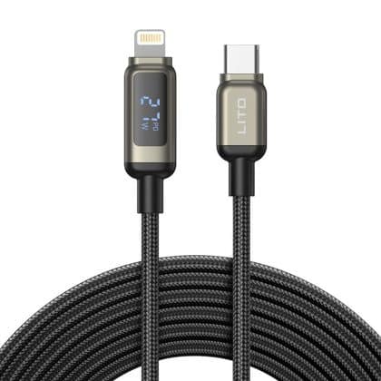 Lito - Data Καλώδιο (ld15) - Type-C To Lightning, Fast Charging, Braided Nylon, 27w, Led Display - Black