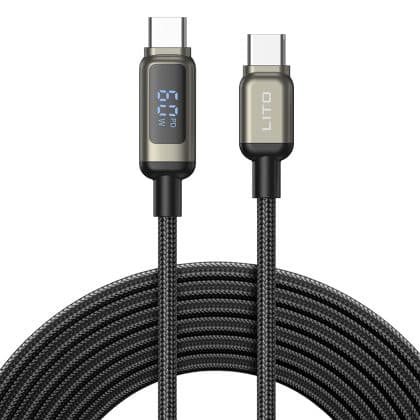 Lito - Data Καλώδιο (ld15) - Type-C To Type-C, Fast Charging, Braided Nylon, 60w, Led Display - Black