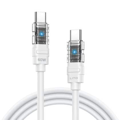 Lito - Data Καλώδιο Mechanical (ld05) - Type-C To Type-C, Fast Charging 60w, Transparent Head, Led - White